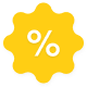 Una señal de porcentaje amarillo brillante destacada sobre un fondo blanco limpio.